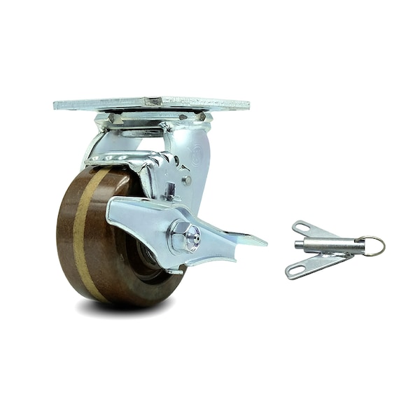 4 Inch High Temp Phenolic Swivel Caster with Roller Bearing and Brake SCC